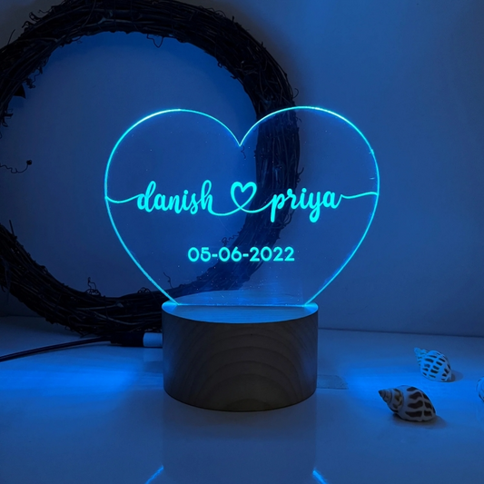 Personalized Heart Shape 3D illusion Led Lamp Name To Be Printed