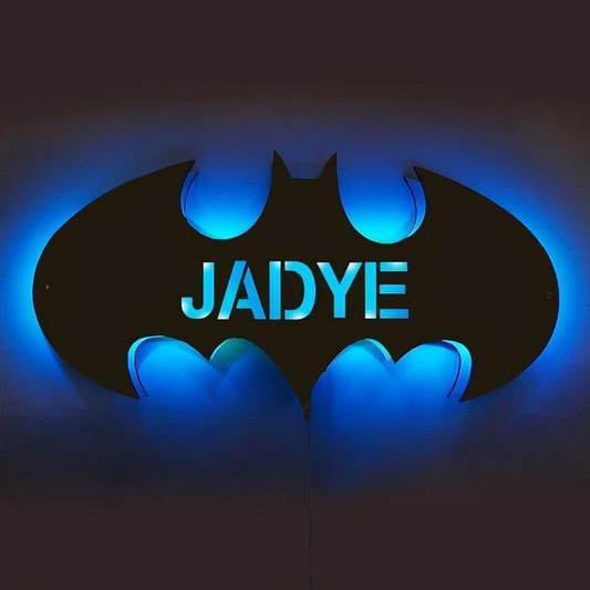 Personalized bat design wooden LED lamp with name